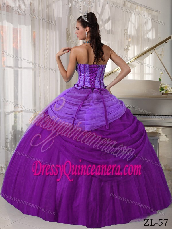 Low Price Strapless Tulle Quinceanera Dresses with Strapless in Purple