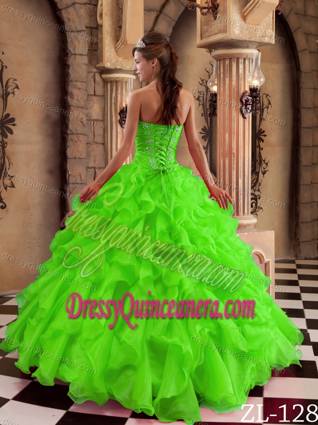 Sweetheart Low Price Organza Quinceanera Dresses in Spring Green