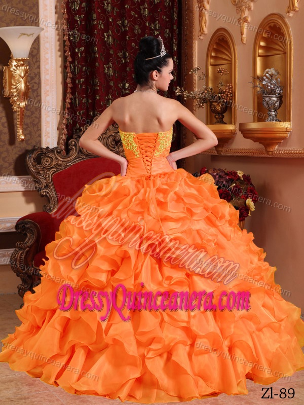 Custom Made Strapless Beaded Organza Sweet 16 Dresses in Orange