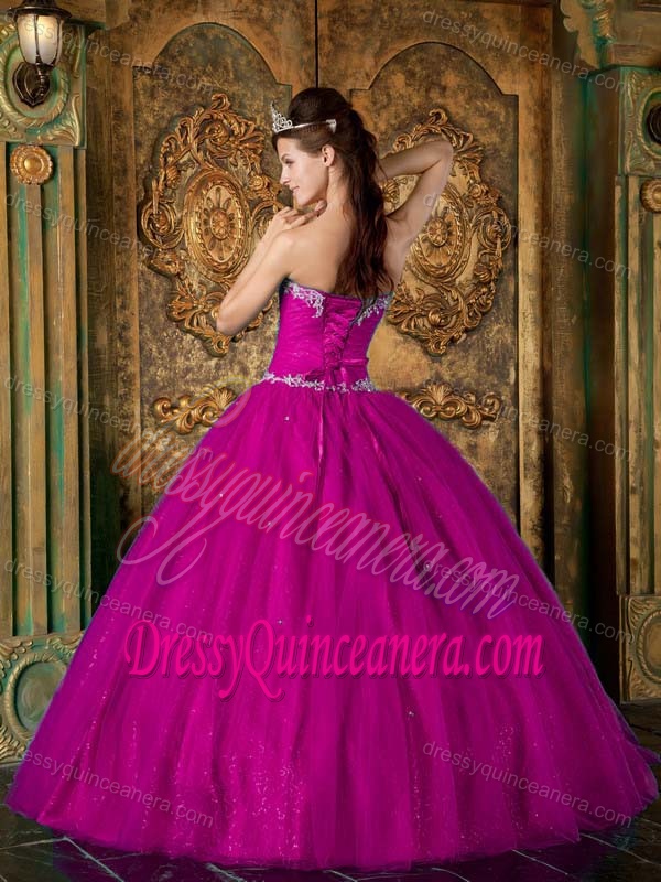Elegant Fuchsia Princess Sweetheart Quinceanera Dresses in Tulle
