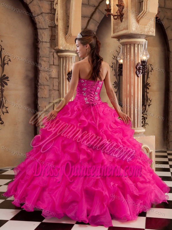 Coral Red Inexpensive Organza Quinceanera Dresses with Ruffles
