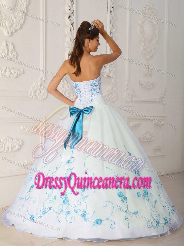 Strapless Low Price Satin and Organza Quince Dress with Embroidery