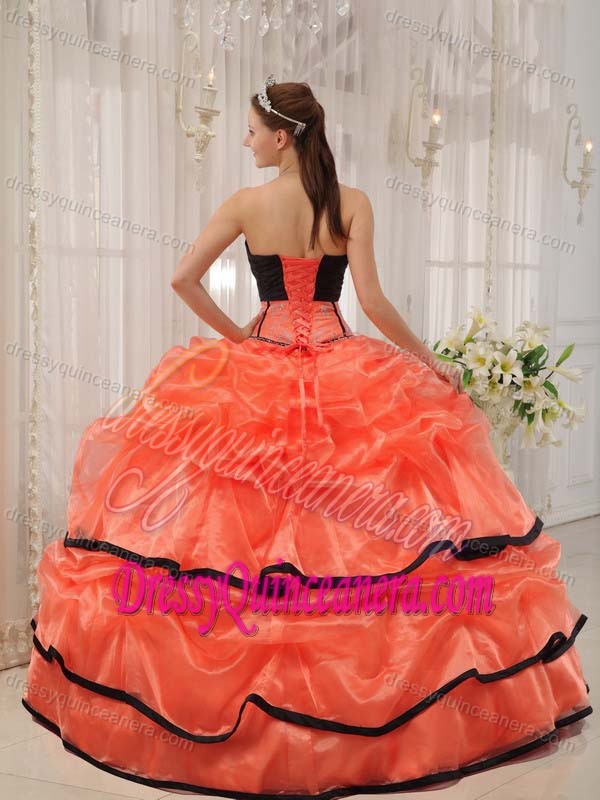 Strapless Cute Orange and Black Sweet Sixteen Quinceanera Dresses
