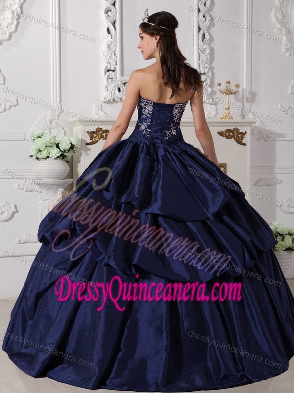 Unique Purple Embroidery Strapless Taffeta Dress for Quince with Lace Up