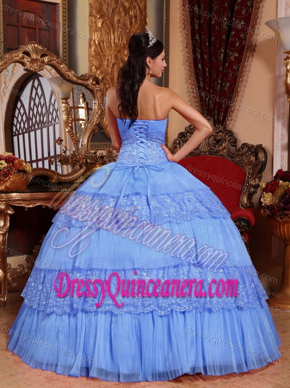 New Purple Strapless Organza and Lace Quinceanera Dress with Appliques