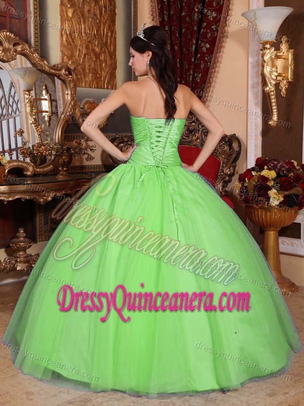 Spring Green Sweetheart Tulle and Taffeta Quinceanera Dress with Beading