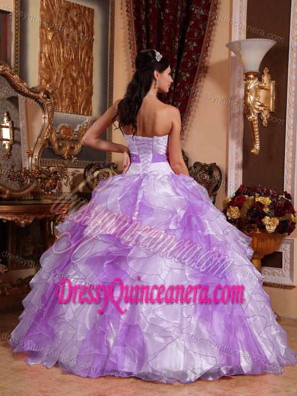 Multi-color Sweetheart Organza Sweet 16 Dress with Beading and Ruffles