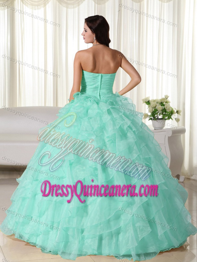 Baby Blue Sweetheart Organza Ruffled Quinceanera Dresses with Appliques