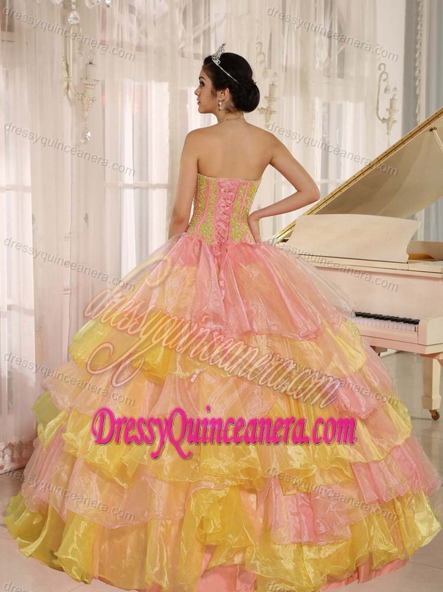 Dreamful Ruffled and Appliqued Quinceanera Dress in Yellow and Orange