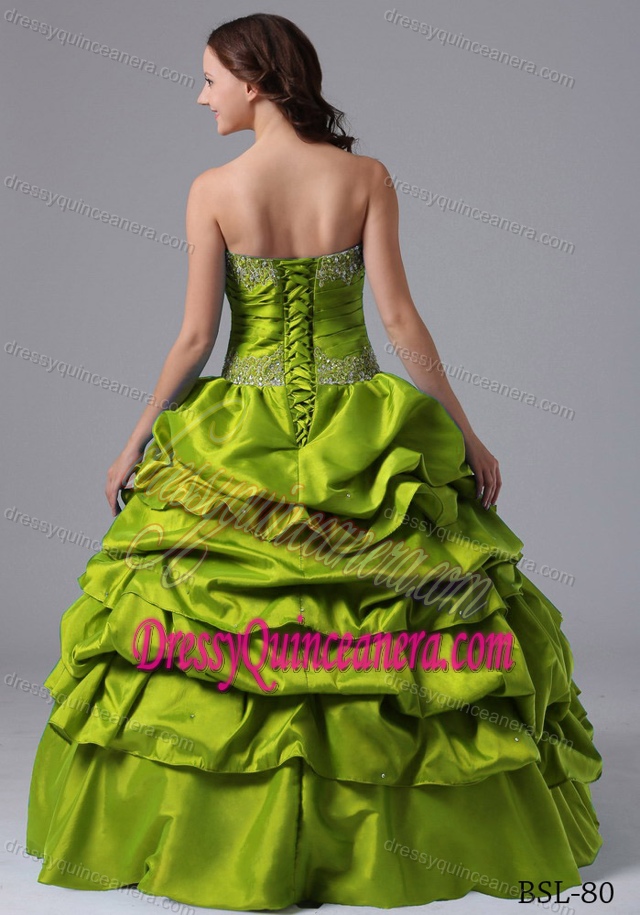 Green Pick-ups Beading Dress for a Quinceanera with Ruche in 2013