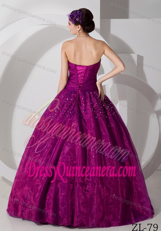 Fuchsia Princess Floor-length Tulle Beading Sweet Sixteen Dresses
