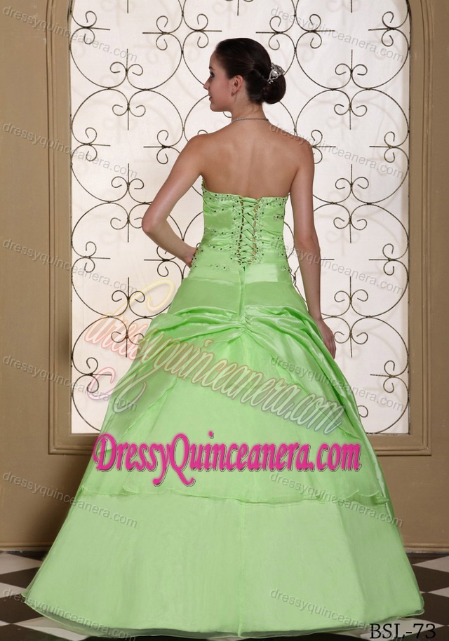 Sweet Green Floor-length Pick-ups Quinceanera Gowns with Beading