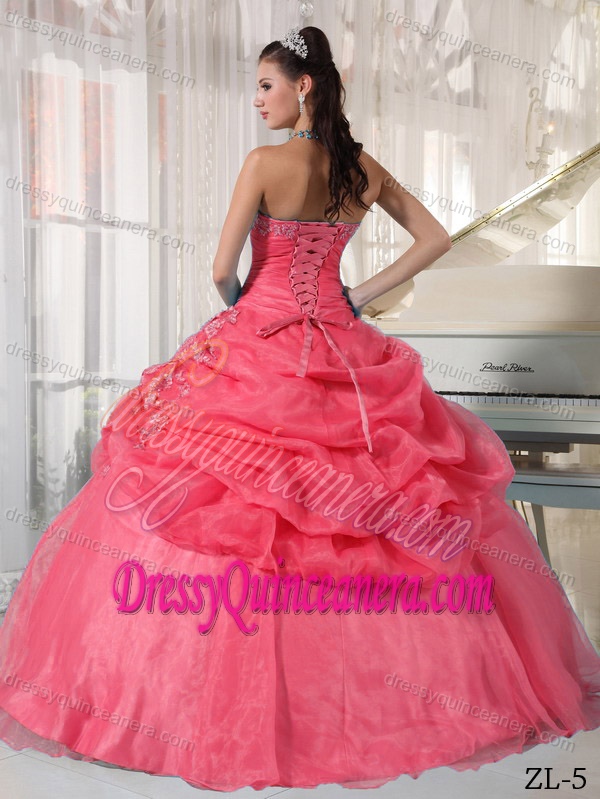 Strapless Watermelon Ball Gown Sweet Sixteen Quinceanera Dresses