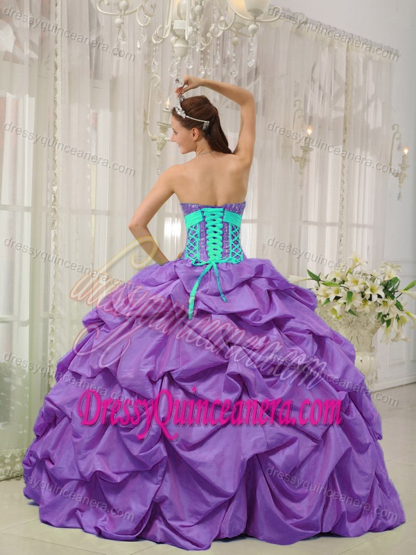 2013 Purple and Blue Ball Gown Taffeta Beaded Pick-ups Sweet 16 Dresses