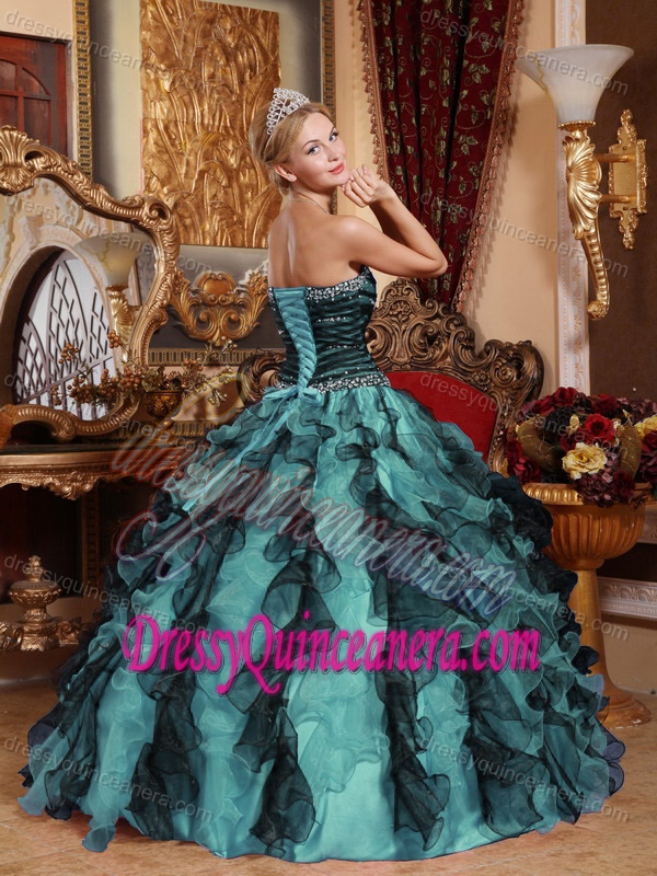 2013 Multi-color Sweetheart Organza Beaded and Ruffled Sweet 16 Dresses