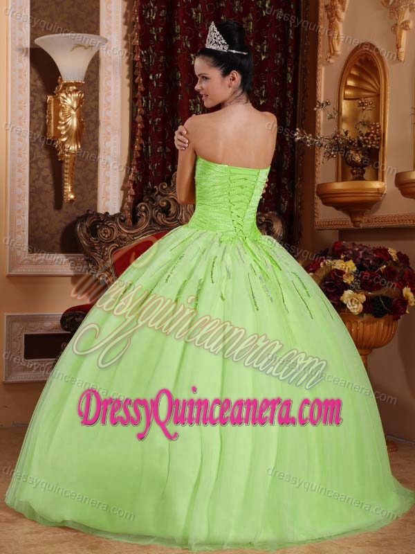 2013 Yellow Green Sweetheart Tulle Beaded Quinceanera Gown Dress On Sale