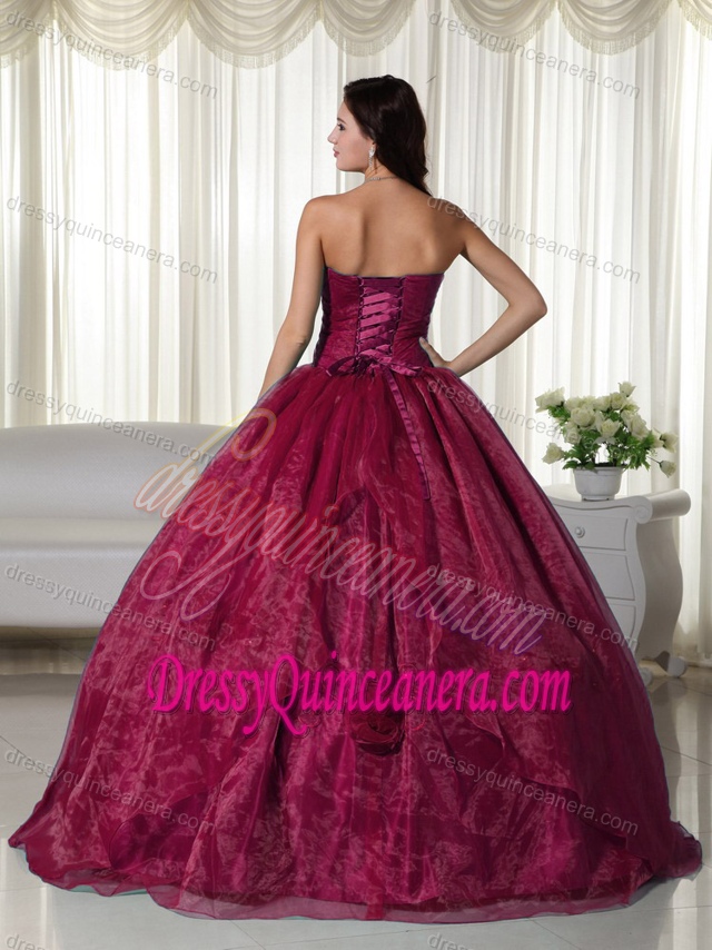 Elegant Wine Red Ball Gown Organza Sweet Sixteen Quinceanera Dresses