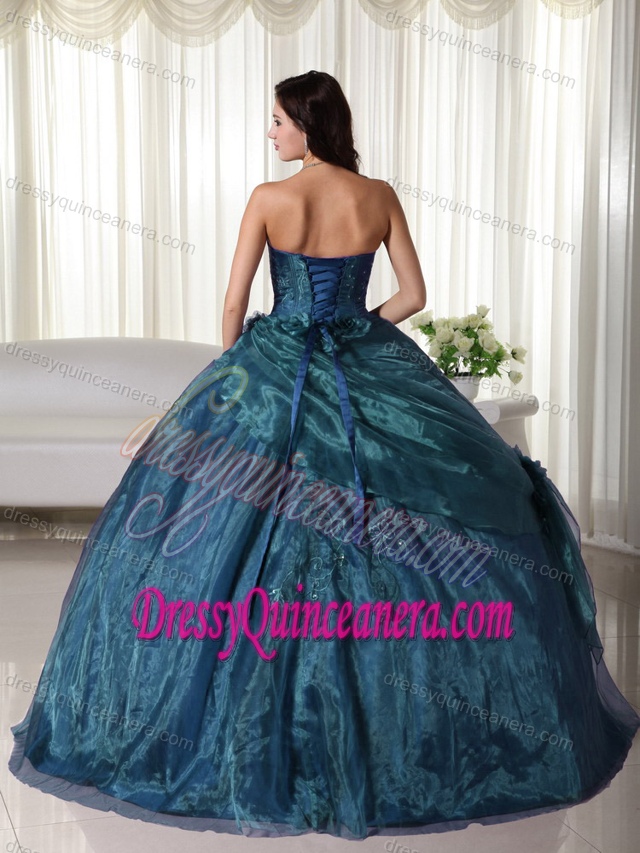 2013Ball Gown Strapless Tulle Beaded Quinceanera Dresses in Teal for Spring