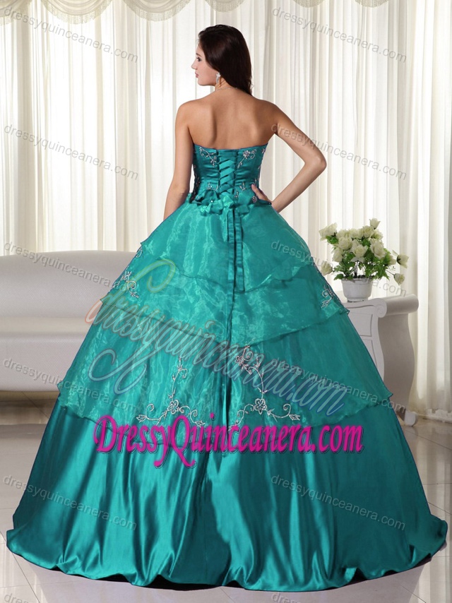 2013 Turquoise Ball Gown Organza Embroidery Quinceanera Dresses for Spring