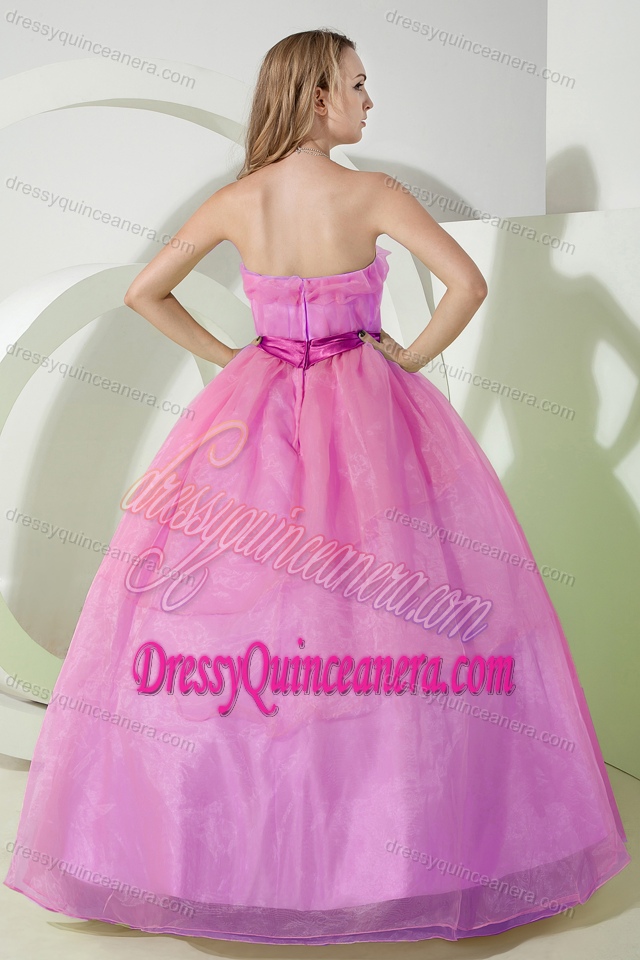 Pink A-line Strapless Organza Beaded and Embroidery Quinceanera Dresses