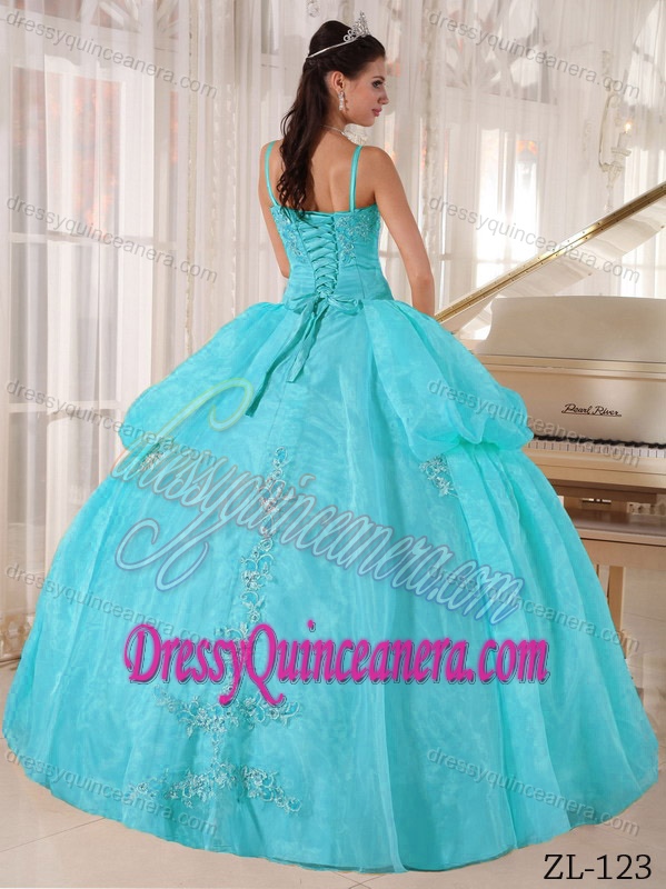 Romantic Spaghetti Organza Aqua Blue Sweet Sixteen Dresses for Spring