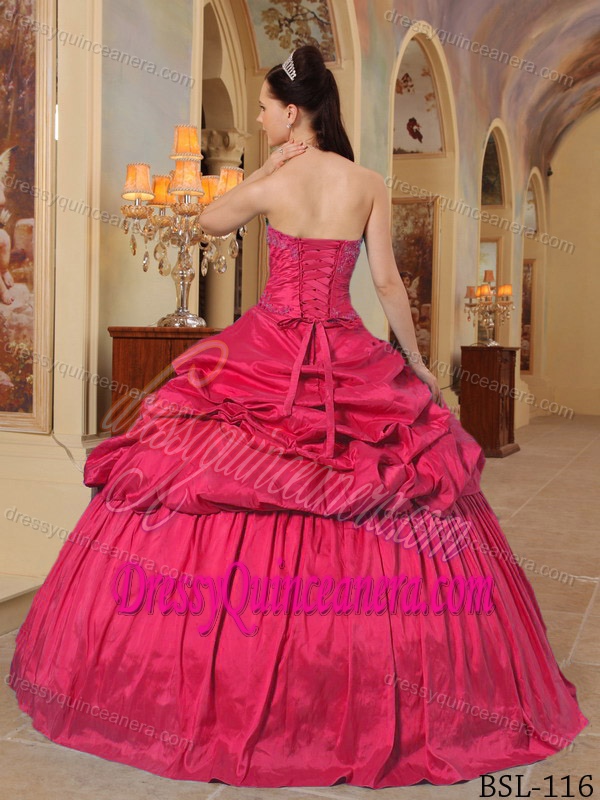 Hot Pink Beaded Lace-up Taffeta Romantic Quinceanera Gown under 250