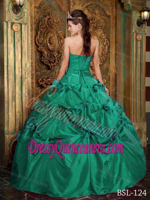 Strapless Green Lace-up Popular Quinceanera Gown Dresses with Flowers