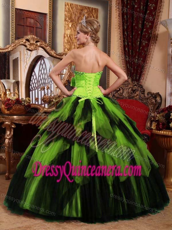 Luxurious Strapless Green and Black Quinceanera Dress with Bowknot and Beading