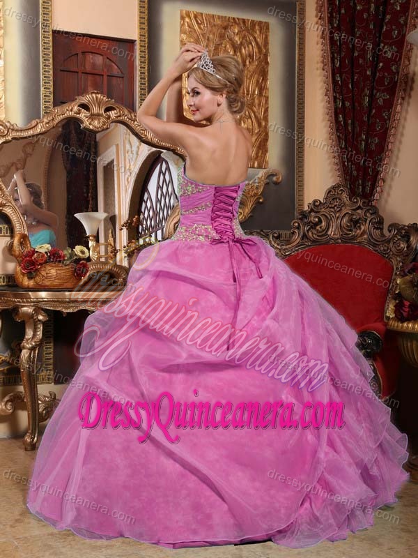 Rose Pink Sweetheart Layered Organza Sweet 16 Dress with Pick-ups and Appliques