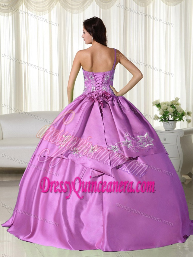 Rose Pink off-the-shoulder Embroidered Taffeta Quinceanera Dresses with Flowers