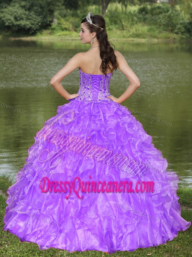 Best Purple Sweetheart Quinceanera Gown with Beading and Layered Ruffles