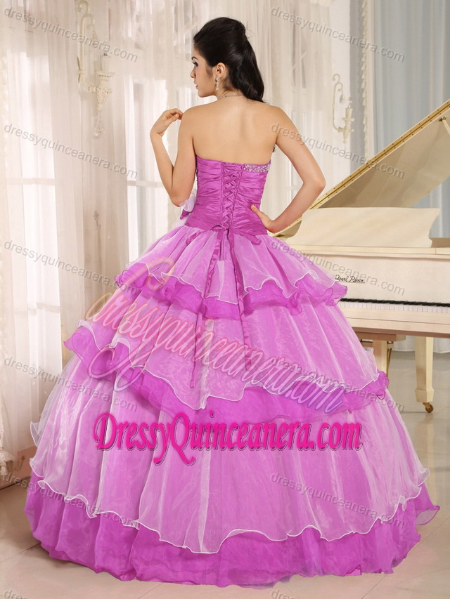 Hot Hot Pink Beaded and Ruched Quinceanera Dress with Ruffled Layers
