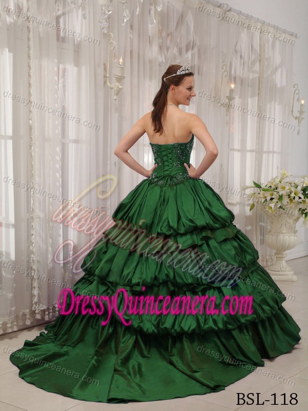 Sweetheart Appliqued Sweet Sixteen Quinceanera Dresses with Pick-ups in Green