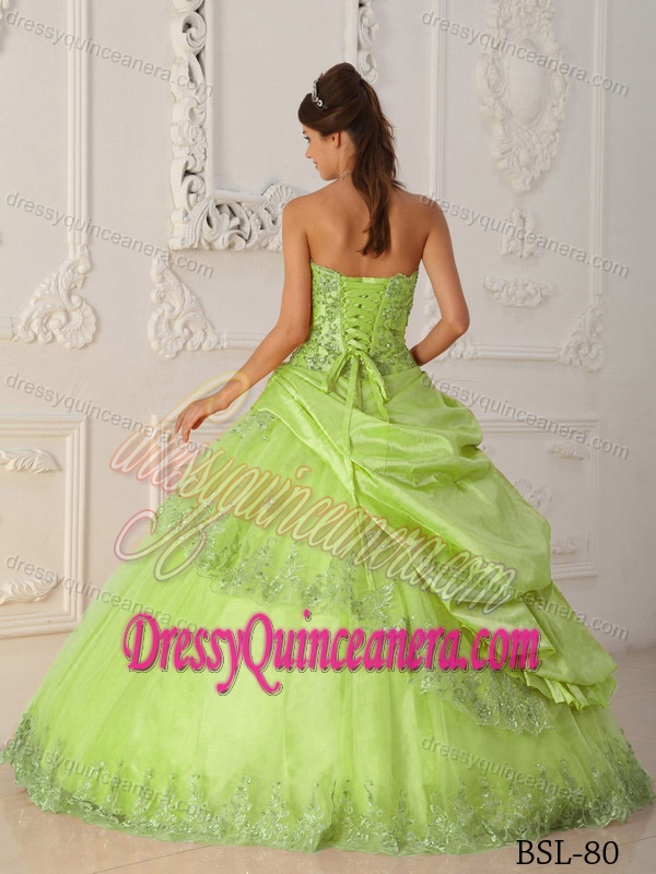Yellow Green Strapless Quinceanera Dress with Embroidery in Taffeta and Tulle