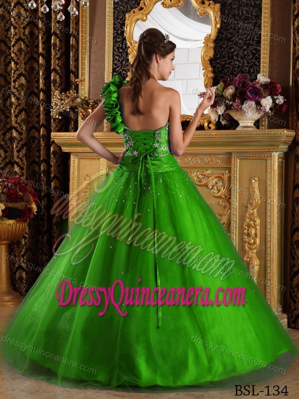 Princess One Shoulder Sweet 16 Dresses with Beads and Embroidery in Green
