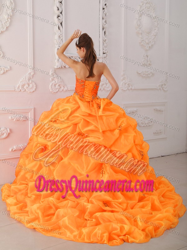 Orange Red Sweetheart 2013 Quinceanera Gowns with Embroidery and Beadings