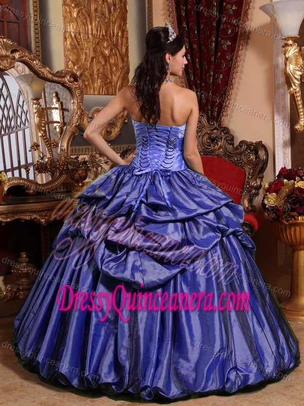 Purple Strapless Sweet 15 Dresses with Pick-ups and Handmade Flower in Taffeta