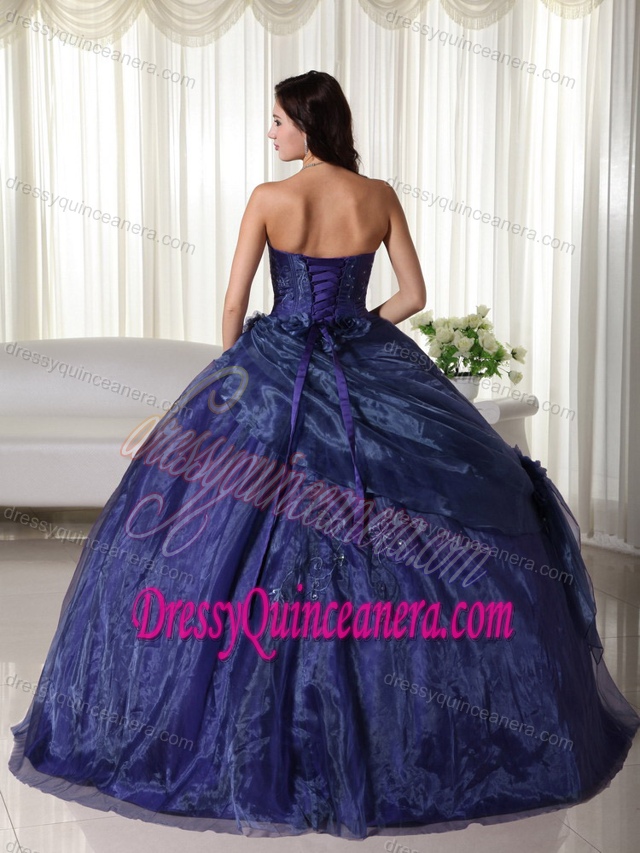 Brand New Ruched and Beaded Quinceanera Gown with Embroidery in Navy Blue