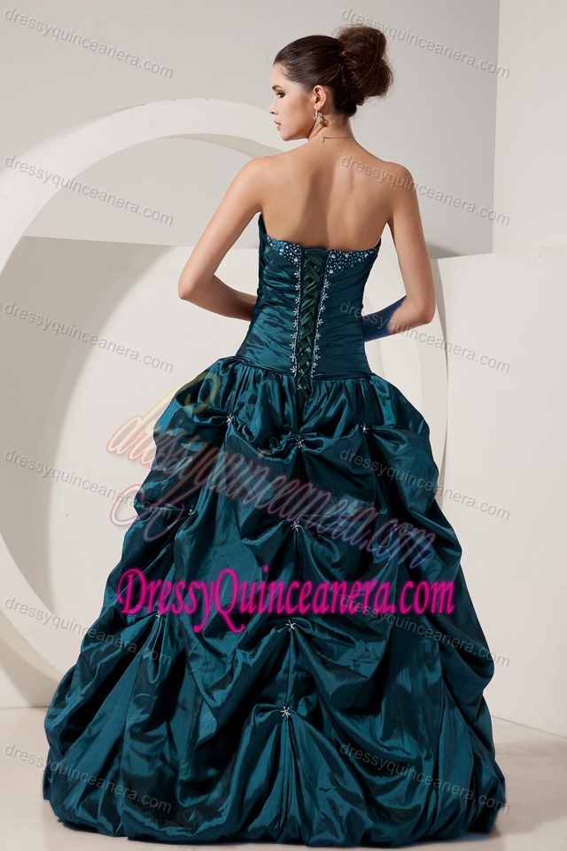 Turquoise A-line Sweetheart 2013 Quinceanera Gown with Beadings and Pick-ups