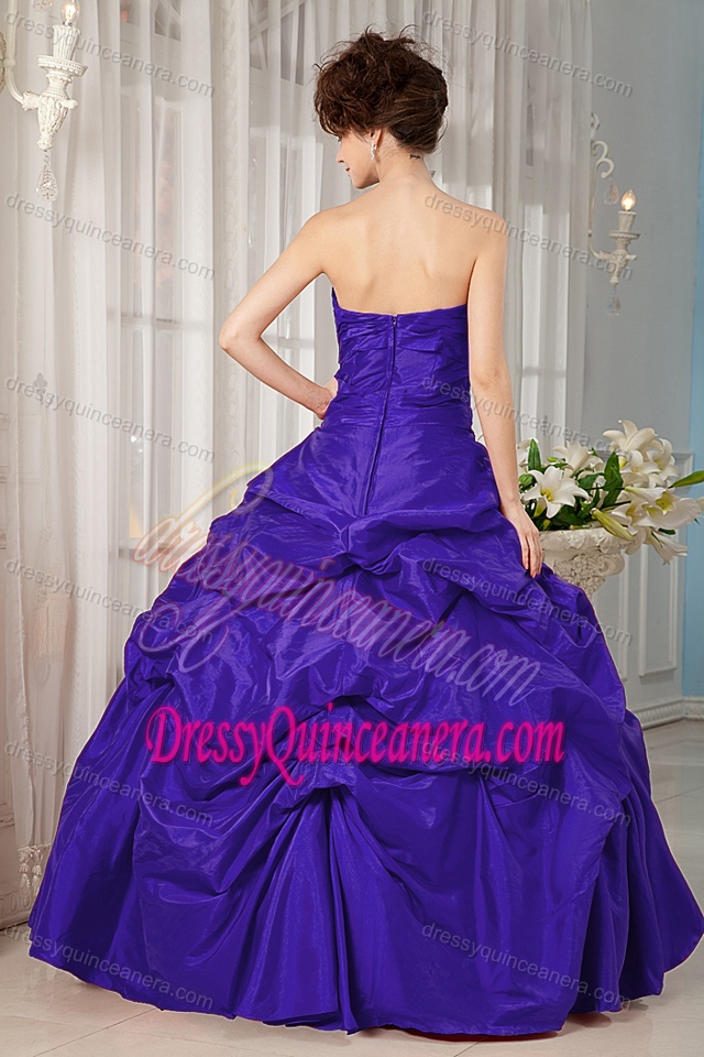 Graceful Purple Strapless Quinceaneras Dress with Appliques and Pick-ups 2013