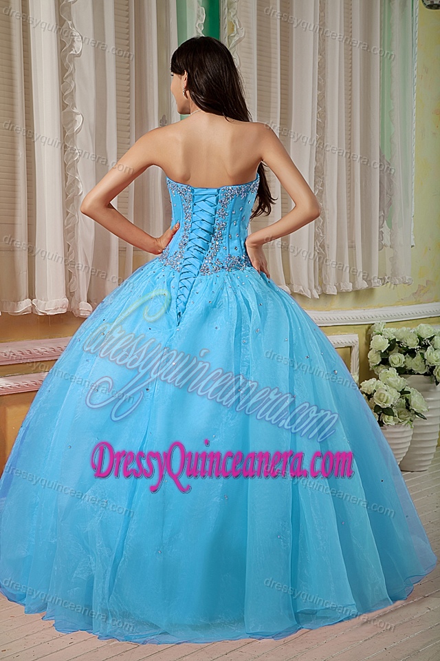 Bottom Price Aqua Blue Beading Quinceanera Dress with Heart Shaped Neckline