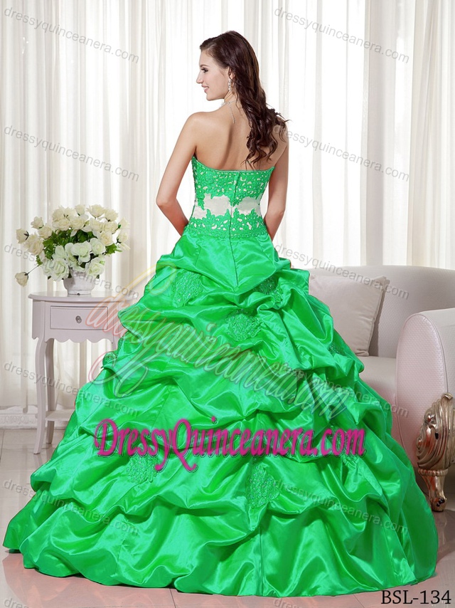 A-line Sweetheart Taffeta Quinceanera Dress with Appliques and Pick Ups