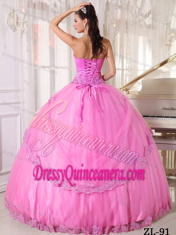 Sweetheart Taffeta and Tulle Sweet 16 Dress with Appliques in Hot Pink