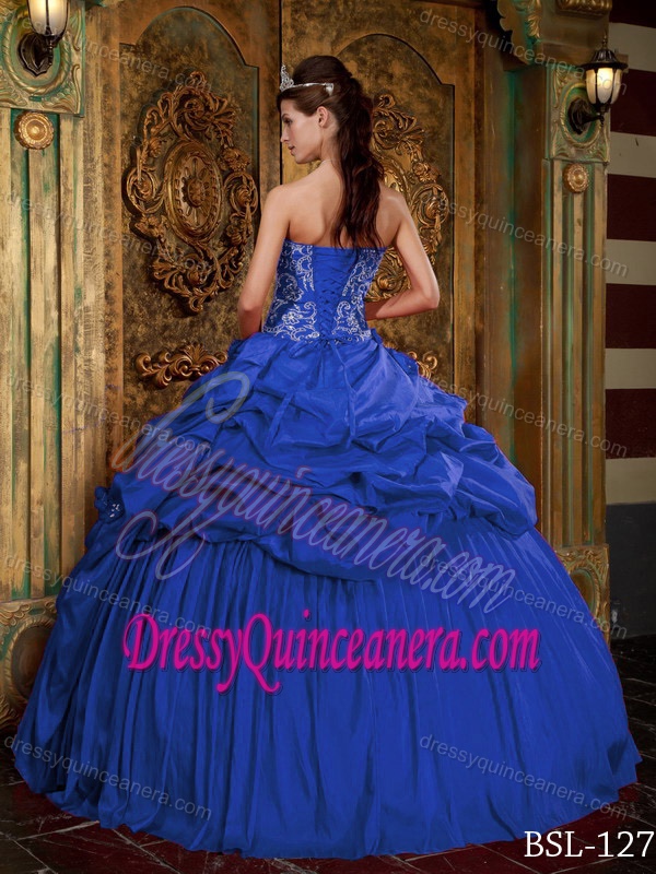 Blue Sweetheart Taffeta Beaded and Appliqued Quinceanera Dresses on Sale