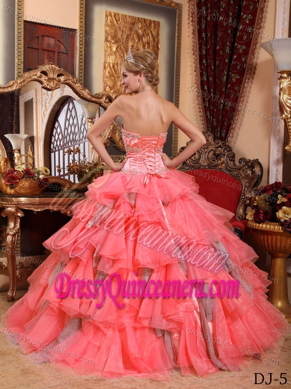 Beautiful Sweetheart Organza Beaded Quinceanera Dress with Ruffled Layers
