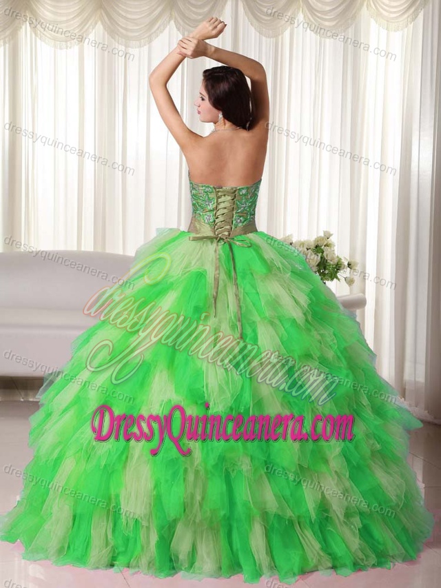 Multicolor Strapless Tulle Appliqued Quinceanera Dresses for Custom Made