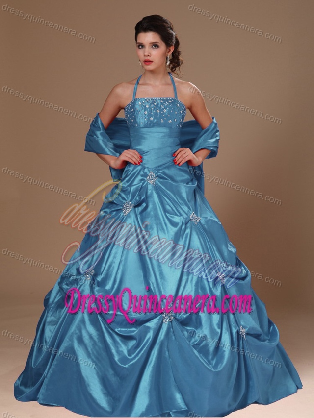 Halter Taffeta Quinceanera Dresses for Custom Made with Pick-ups for 2013