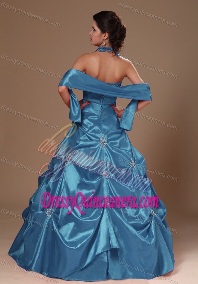 Halter Taffeta Quinceanera Dresses for Custom Made with Pick-ups for 2013