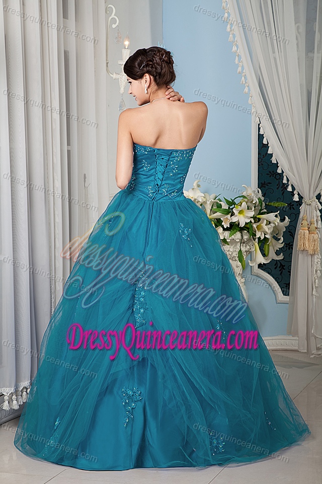 Strapless Tulle Beaded Quinceanera Dress with Appliques for Custom Made