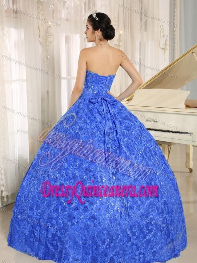 Pretty Embroidery and Sequins Decorated Sweetheart Blue Quinceanera Dress